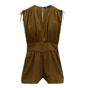 Zara Linen Blend Romper Shorts In Olive Brown, Size L, NWT!